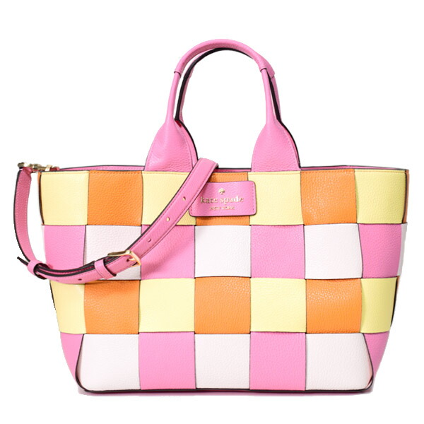 ケイトスペード バッグ katespade ぺブルレザー チェック バスケット ウーブン 編み込み 2way 斜めがけ ショルダー トートバッグ ピンクマルチ KG769【ブランド 新品 送料無料 誕生日 プレゼント 正規 人気 レディース 安心 保証 ギフト 10倍 OUTLET アウトレット】