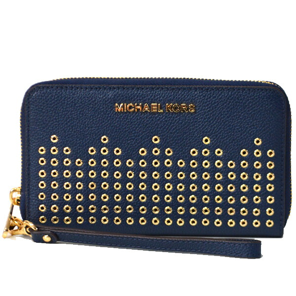 マイケルコース 財布 MK MICHAEL KORS レザー ジップ アラウンド リストレット 長財布 ネイビー 35F8GYEE3L【ブランド 新品 送料無料 誕生日 記念日 お祝い プレゼント 正規 人気】