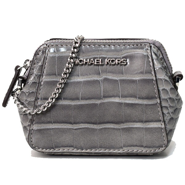 マイケルコース ポーチ MICHAEL KORS クロコダイルエンボスドレザー シャーロット SM ポーチ チェーン キーフォブ キーリング 小物入れ マルチポーチ アッシュグレー 35F0SCFK1E【ブランド 新品 送料無料 10倍 OUTLET 即日発送】