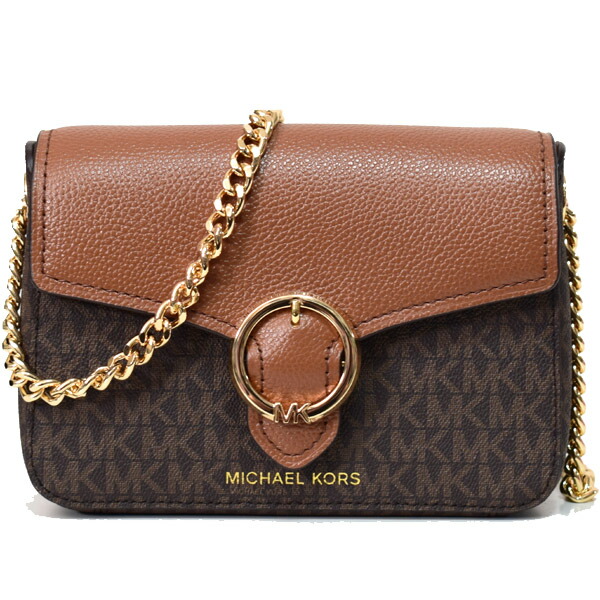 マイケルコース バッグ MICHAEL KORS コーティングキャンバス ぺブルレザー モノグラム ワンダ スモール ロゴ クロスボディ 斜めがけ チェーン ショルダーバッグ ブラウン 35T1GW5C1B【ブランド 新品 送料無料 正規 安心 保証 10倍 OUTLET 包装 即日発送 代引無料】