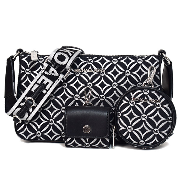 マイケルコース バッグ MICHAEL KORS ジャガード レザー テック アタッチ ジェット セット トラベル マルチポーチ2点付き スモール クロスボディ 斜めがけ ショルダーバッグ ブラック&times;シルバー 35F4STVC1J【送料無料 即日発送 】｜ブランド専門店 パイクストリート 22,052円