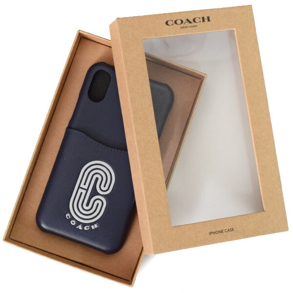 コーチ iphoneケース COACH カーフレザー リフレクティブ ロゴ パッチ ポケット付き iPhoneX/Xs（iPhone10/10s）専用 ケース ミッドナイトネイビーマルチ 91221【ブランド 新品 送料無料 誕生日 プレゼント 正規 人気 レディース 安心 保証】