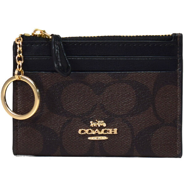 コーチ 小銭入れ COACH コーティングキャンバス スムースレザー シグネチャー キーリング付き ミニ スキニー IDケース コインケース ブラウン×ブラック 88208【ブランド 新品 送料無料 正規 人気 安心 保証 10倍 アウトレット OUTLET 即日発送 代引無料 】 10,564円