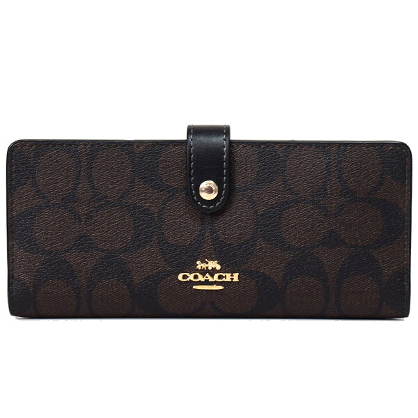 コーチ 長財布 COACH コーティングキャンバス レザー シグネチャー スリム ウォレット 二つ折り 札入れ 長財布 ブラウン×ブラック CH414【新品 送料無料 誕生日 正規 人気 安心 保証 ギフト 10倍 OUTLET 包装 即日発送 】
