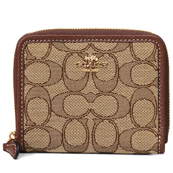 コーチ 財布 COACH ジャガード レザー シグネチャー ロゴ スモール ジップ アラウンド ウォレット 二つ折り 財布 カーキ×サドルマルチ CH389【新品 送料無料 正規 人気 安心 保証 10倍 OUTLET 即日発送】