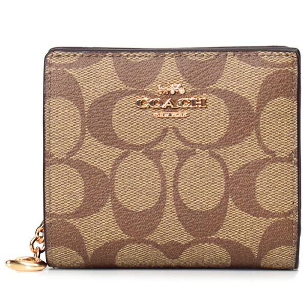 コーチ 財布 COACH コーティングキャンバス スムースレザー シグネチャー ロゴチャーム スナップ ウォレット 二つ折り 財布 カーキレッドウッド C3309【新品 送料無料 正規 人気 安心 保証 10倍 OUTLET 即日発送】|ブランド専門店 パイクストリート