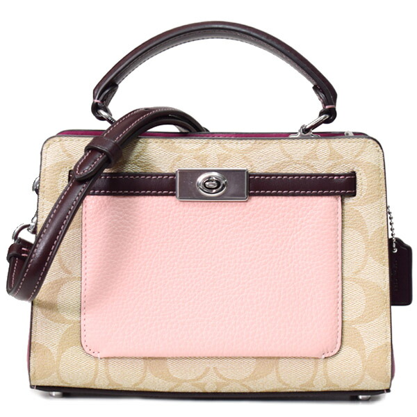 コーチ バッグ COACH コーティングキャンバス レザー シグネチャー ミニ レーン ハンドル クロスボディ 斜め掛け 2WAY ショルダー ハンドバッグ ライトカーキ×ピンクマルチ C8318【新品 送料無料 正規 安心 保証 包装 即日発送】 27,306円