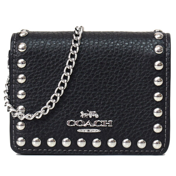 コーチ 財布 COACH デニム レザー スタッズ ロゴ チェーン ストラップ 