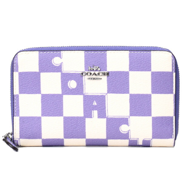 コーチ 財布 COACH コーティングキャンバス レザー チェッカーボード プリント ロゴ ミディアム ID ジップ ウォレット 財布 ライトバイオレット×チャーク CR789【新品 送料無料 正規 人気 安心 保証 10倍 OUTLET 即日発送】