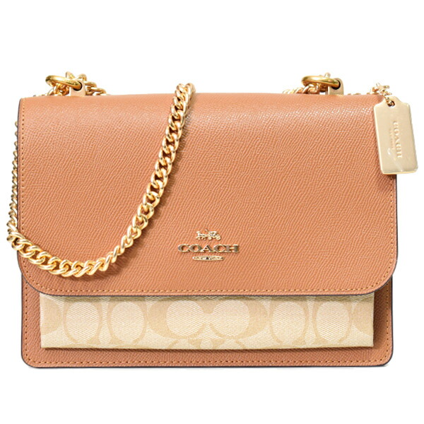 コーチ バッグ COACH コーティングキャンバス クロスグレインレザー シグネチャー クレア チェーン クロスボディ 2way 斜め掛け ショルダー バッグ ライトカーキ×ライトサドル 91019【新品 送料無料 正規 安心 保証 包装 即日発送】