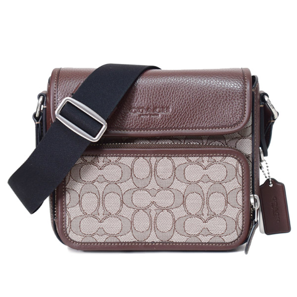 コーチ メンズ バッグ COACH ジャガード レザー シグネチャー サリバン クロスボディ フラップ メッセンジャー カメラ 斜め掛け ショルダーバッグ オーク×メイプル CT834【ブランド 新品 送料無料 正規 人気 安心 保証 即日発送】