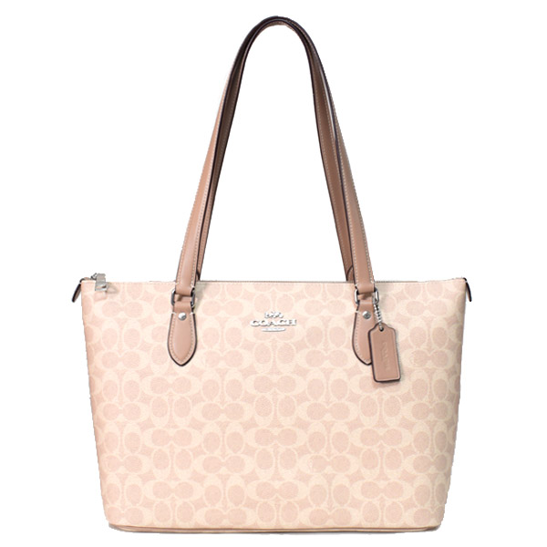 コーチ バッグ COACH コーティングキャンバス レザー シグネチャー ギャラリー ジップ トートバッグ サンド×トープ CW381【ブランド 新品 送料無料 誕生日 プレゼント 正規 人気 レディース 安心 保証 ギフト】