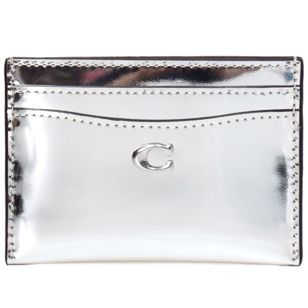 コーチ カードケース COACH レザー メタリック C ロゴ カードケース スリム パスケース 定期入れ 名刺入れ シルバー CM502【ブランド 新品 送料無料 誕生日 プレゼント 正規 人気 レディース 安心 保証 ギフト 10倍 OUTLET 包装 即日発送 】