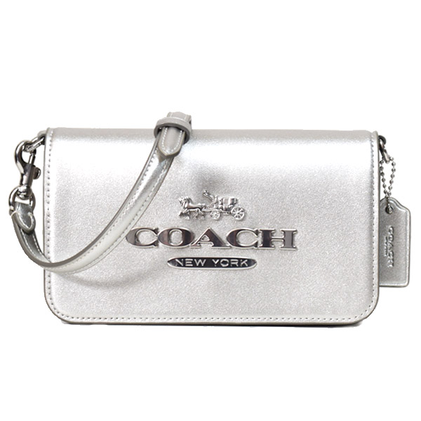 コーチ バッグ COACH レザー トニー ロゴ メタリック キラキラ フラップ 2WAY クラッチ クロスボディー 斜めがけ ショルダーバッグ ライトシルバー CW187【新品 送料無料 正規 人気 安心 保証】