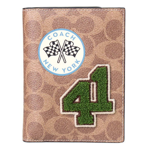 コーチ パスポートケース COACH コーティングキャンバス レザー シグネチャー ワッペン ロゴ プリント パスポートカバー カードケース タンマルチ CY903【新品 送料無料 正規 人気 安心 保証 ギフト 10倍 OUTLET 即日発送】