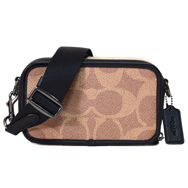 コーチ メンズ バッグ COACH コーティングキャンバス レザー シグネチャー ワイアット ダブルジップ 2WAY 斜め掛け クロスボディ クラッチ ショルダーバッグ サンド×タン CAB80【ブランド 新品 送料無料 正規 人気 安心 保証 ギフト 包装 即日発送】