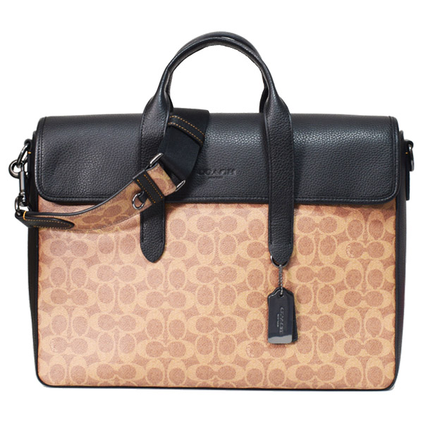 コーチ メンズ バッグ COACH コーティングキャンバス レザー シグネチャー サリバン ポートフォリオ 2WAY ビジネス ブリーフケース ショルダーバッグ タン&times;ブラック CZ402【新品 送料無料 即日発送 】｜ブランド専門店 パイクストリート