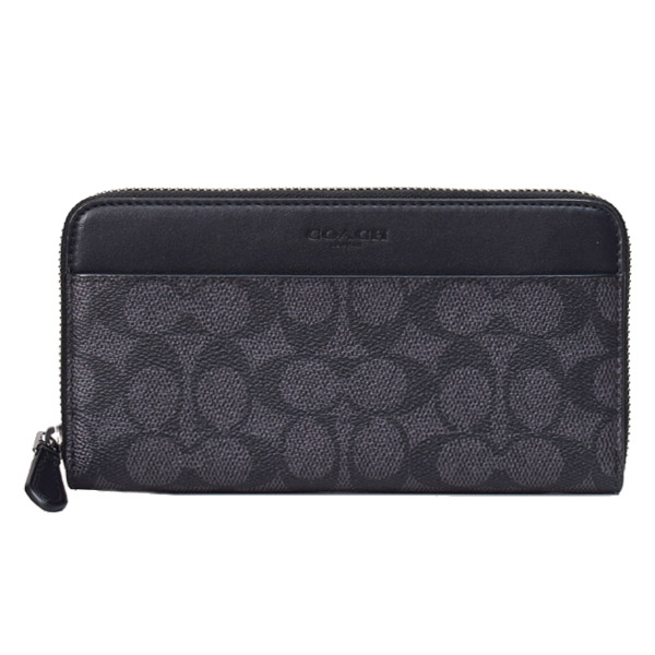 コーチ メンズ 長財布 COACH コーティングキャンバス レザー シグネチャー アコーディオン ウォレット ジップ アラウンド 財布 チャコール×ブラック CY405【ブランド 新品 送料無料 誕生日 プレゼント 正規 人気 レディース 安心 保証 ギフト 10倍 OUTLET 包装 即日発送 】