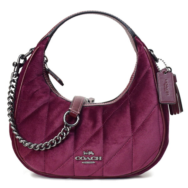 コーチ バッグ COACH ベルベット キルティング レザー 三日月型 カルメン ミニ ロゴ 2way チェーン クロスボディ 斜め掛け ショルダーバッグ ハンドバッグ バーガンディー CCE61【新品 送料無料 正規 保証 10倍 即日発送 】