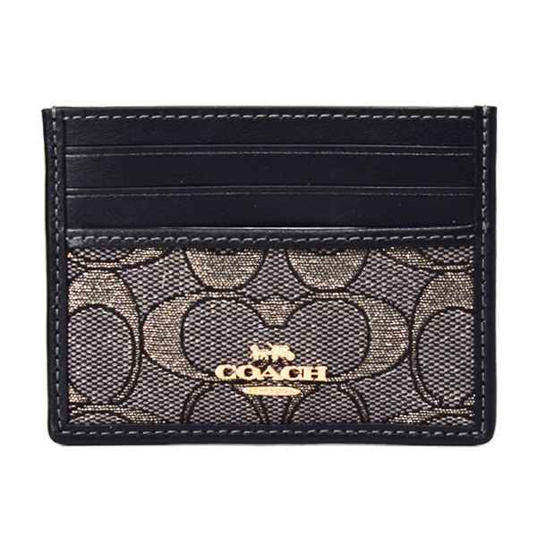 コーチ カードケース COACH ジャガード レザー シグネチャー メタリック キラキラ スリム ID パスケース カードケース 定期入れ 名刺入れ チャコール×ゴールド CCO34【ブランド 新品 送料無料 誕生日 プレゼント 正規 人気 レディース 安心 保証 ギフト 10倍 】