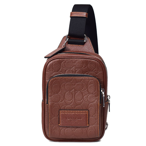 コーチ メンズ バッグ COACH ぺブルレザー シグネチャー 型押し レーサー スリング ロゴ ワンショルダー バックパック ボディバッグ ビンテージブラウン CDC45【新品 送料無料 正規 保証 包装 即日発送 】