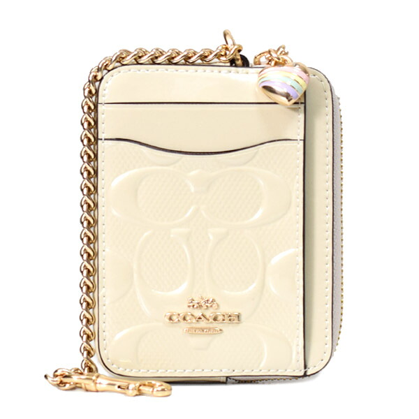 コーチ コインケース COACH パテントレザー シグネチャー 型押し ハート チャーム チェーン ジップ カードケース カードポーチ 定期入れ 名刺入れ 小銭入れ チャーク CDQ15【新品 送料無料 正規 人気 安心 保証 10倍 OUTLET 即日発送 】|ブランド専門店 パイクストリート