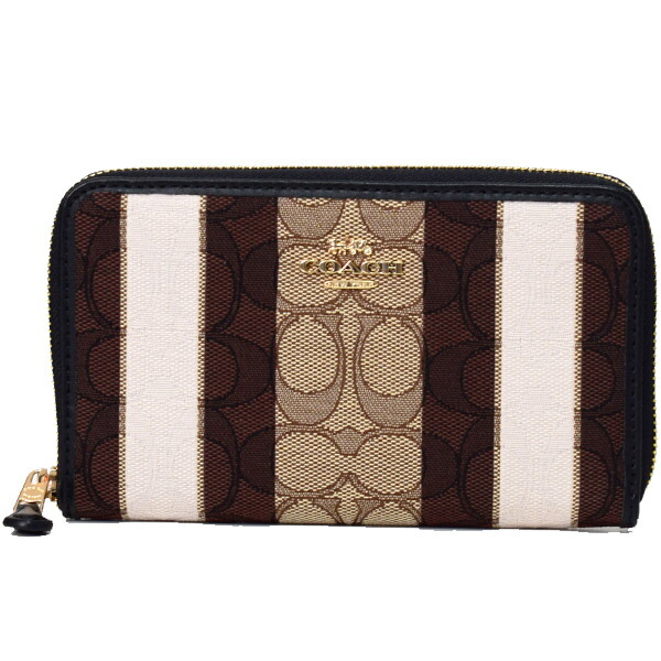 コーチ 財布 COACH ジャガード スムースレザー シグネチャー ミディアム ストライプ ジップ アラウンド 二つ折り 財布 カーキブラックマルチ C8419【ブランド 新品 送料無料 誕生日 プレゼント 正規 人気 安心 保証 10倍 アウトレット OUTLET 包装 即日発送 代引無料 】