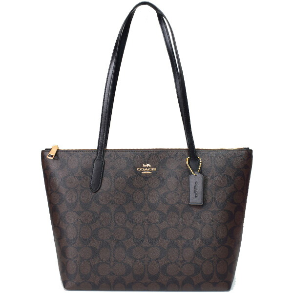 コーチ バッグ COACH コーティングキャンバス スムースレザー シグネチャー シティ トートバッグ ブラウン×ブラック coach5696 コーチ バッグ COACH コーティングキャンバス スムースレザー
