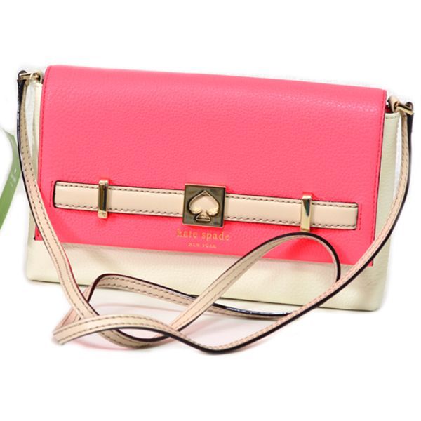 ケイトスペード バッグ katespade ケイトスペード レザー 斜めがけ ショルダーバッグ ホットピンク×アイボリー 2449【ブランド 新品 送料無料 誕生日 プレゼント 正規 人気 レディース 安心 保証 ギフト 10倍 OUTLET 包装 即日発送 】