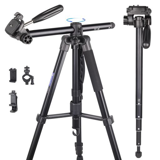 ARTCISE 写真機三脚 真っただ中軸くぐり抜ける能力のある 一脚変数 俯瞰映画化三脚 軽さ 5段伸縮 360度回転させる 3Way手持ち部分雲台付き添い人 軽銀アロイ スマホ 三脚架 DSLR/一眼二眼レフ/テレビカメラに相応う 最大限度耐荷重 5キログラム