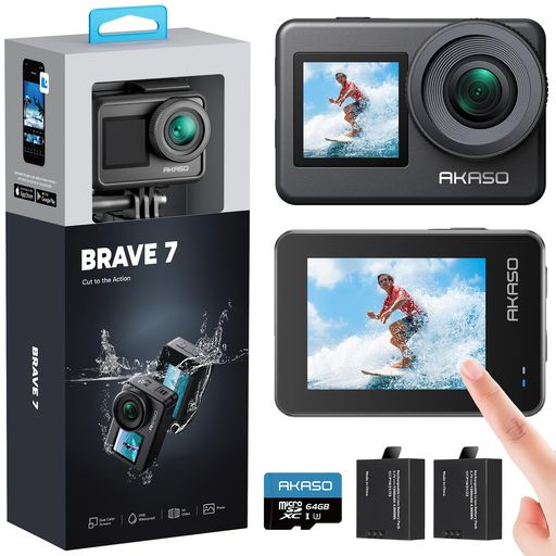 動き写真器-AKASO Brave7-4K 64GB ウェアラブルカメラ IPX8本機雨合羽10M 水中写真器 6軸手ぶれ手を加える 無線LAN 動きカム