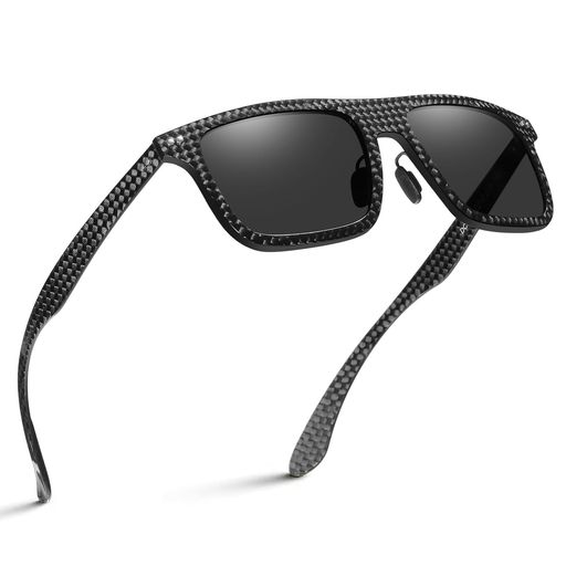 [DUCO]サングラスメンズ偏光サングラスフルカーボンファイバーデザインへんこうさんぐらす運転釣り用sunglassesformenUVカットウェリントンおしゃれ8325(ブラック-グレー)