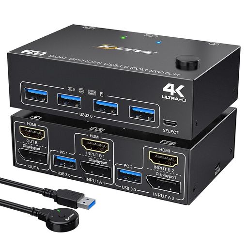 デュアル管するKVM取り替えっこ2界面4K@60HzHDMI+DPUSB3.0取り替えっこ取りひろげる見せびらかす2台の管する2台の電子計算機USB3.0有線テレビ有線制御装置付き添い人