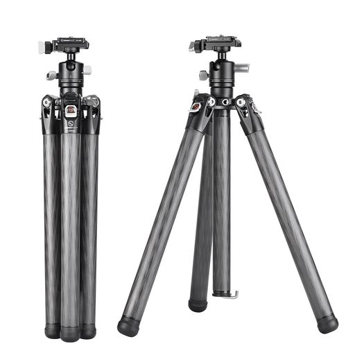 SWFOTO スマホスタンド カメラ三脚 コンパクト トラベル 携帯 カーボン 軽量 フレキシブル アルカスイス 小型三脚付自由雲台 (5段)TT2650CE｜ハピナイス　店