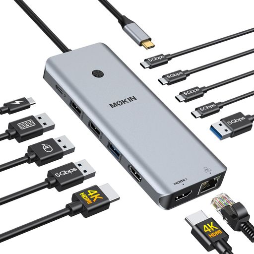 MOKiN縛ステイション【13-インチ-1デュアル4K最終生産物】USB-Cこしき2HDMI4K@60サイクル100WPD3.0高速道路申し受ける5Gbps資料移らすギガビットローカルエリアネットワーク画面うつり変わり手当たり積み上げるWindows相応う