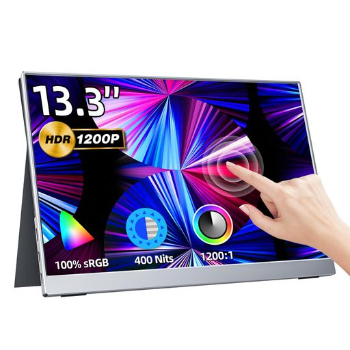 kksmartモバイルモニター13.3インチタッチパネル超軽量400g高輝度400nits100%sRGB色域超薄型アルミ合金製筐体画像比自動適合16:10解像度1920*1200wuxgaスピーカー内蔵HDRモード対応