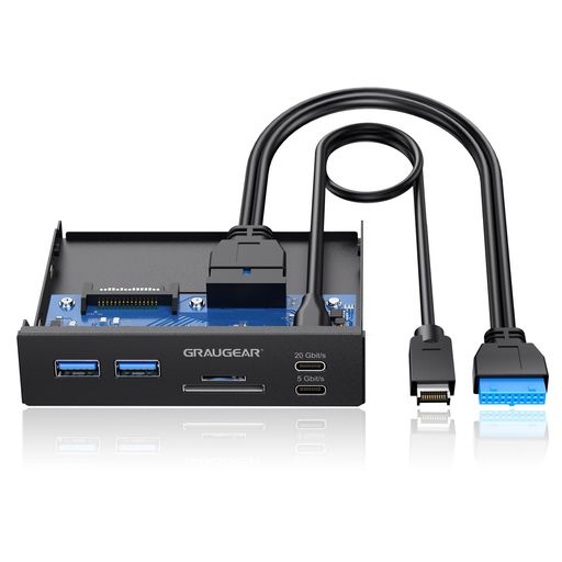 GRAUGEAR20GbpsUSB3.2Gen2x2Type-C3.5インチベイカードリーダー内蔵型メモリカードリーダー/ライター多機能PCマルチフロントパネルに搭載、6ポートUSB-Cハブ、SD/MicroSD、USBポート増設