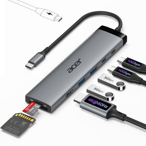 AcerUSBCハブ【8-in-1/10Gbps】USBハブType-CタイプC変換アダプタUSB-C3.2Gen2x2(10Gbps高速転送)HDMI4K@60HzSD&マイクロSDカードリーダーUSB-A3.0