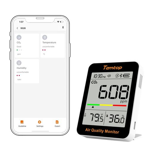 TemtopCO2モニター二酸化炭素測定器Bluetooth対応携帯型空気品質チェッカー温湿度計リアルタイム検出大画面5000ppm対応家庭用オフィス学校向けC1+