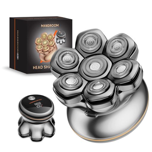MAXGROOMスキンヘッド用シェーバー7Dヘッドシェーバーマグネット着脱式8800RPM高速モーター坊主用頭髪電動シェーバーメンズIPX6防水126枚刃乾湿両用回転ひげそり髭剃りスキンヘッド用バリカン