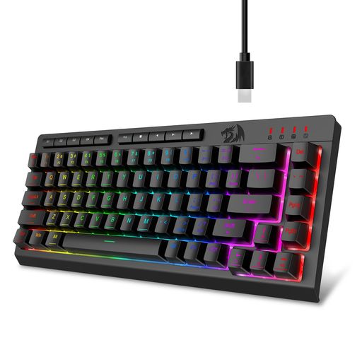 RedragonK519ゲーミングキーボード60%テンキーレスUSB-C有線英語配列静音メンブレンメカニカルタッチRGBマクロキーNキーロールオーバーオフィス用ゲーム用PC/PS5/PS4/Mac対応(ブラック)