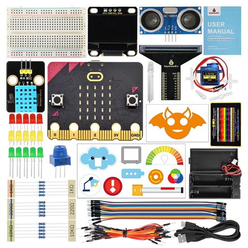 KEYESTUDIOMicro:bitベーシックスターターキットティーン&初心者向け-センサー、LED、チュートリアル付きエレクトロニクス学習キット|コーディング用STEM教育プロジェクト(マイクロビット付属)