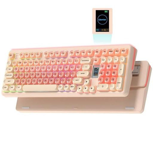 Womier WK98 かわいいピンク ゲーミングキーボード 無線 ワイヤレス テンキー付き 98%配列 LCDスマートディスプレイ Bluetooth 5.0/2.4GHz/USB-C 潤滑済みスイッチ ガスケット構造 RGBバックライト｜ハピナイス　店 13,213円