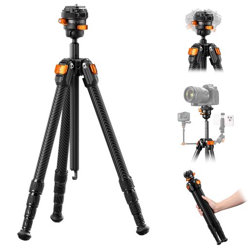カメラ三脚カーボンK&F CONCEPT 最大高さ153cm カーボン三脚、軽量三脚、フレキシブルセンター軸、薄型360&deg;パン・チルトボールヘッド、最大耐荷重3KG 1/4インチネジ、DSLRカメラ用キャリング&hellip;｜ハピナイス　店