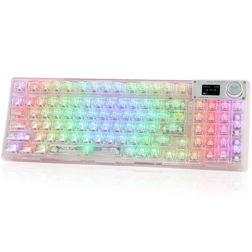 OUSEITECHF98proゲーミングキーボード透明キーボードメカニカルキーボードテンキーワイヤレスピンク透明キーキャップホットスワップ対応RGBバックライト搭載95キートライモード接続