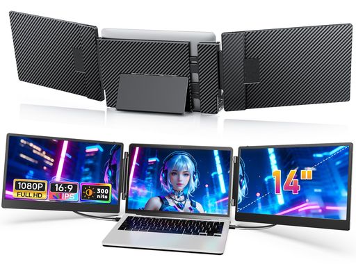 14インチデュアルモバイルモニター【3画面やり方飾り気の無いに繋ぎ合わせる】トリプルモニターフルFHD1080P13~16.5in万覚え帳マイコン用デュアル管する180°回転させる折りたたみ式移動性見せびらかす120%sRGB/I…