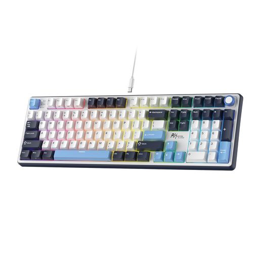 RKROYALKLUDGEX104フルサイズメカニカルキーボード、有線クリーミーゲーミングキーボード(テンキーとノッブ付き添い人)、104手当たり、直線的取り替えっこ、RGBうしろ側点火装置、Windows/Mac用オンラインソフトウェ…