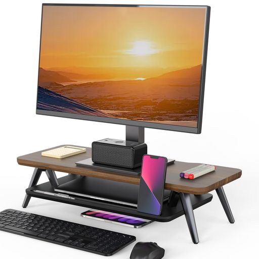 Fenge管する台机上台マイコン台机上仕合わせ2段木製天板軽銀製脚事務机いの一番用机上管する照明ランプ机上台pc管する台マイコン仕合わせ卓上納める取り片付ける取り並べる(赤銅色\u0026黒幅60糎)