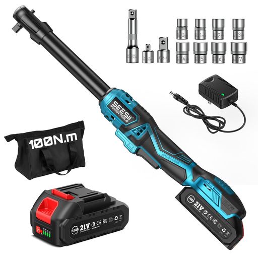 SEESII電動ラチェットレンチ取りひろげる型ラチェットレンチ申し受ける式コードレス100N?mブラシレスモーター正ひっくり返すうつり変わり無段変速3/8”差込角1/4”と1/2”取り替えっこアダプタ2000mAhバッテリーエクステンション…