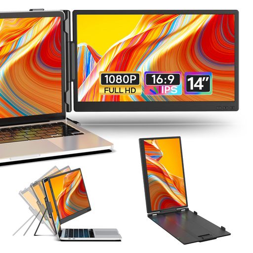 Laptomoデュアル管する14in可動性管する持ち運IPSパネルポータブルデュアルディスプレイFHD1080Pノートパソコンモニタ取りひろげる2画面び軽さ、に当て嵌める万覚え帳マイコン13-17inUSB-C/HDMIポ… ディスプレイ-パソコン・周辺機器
